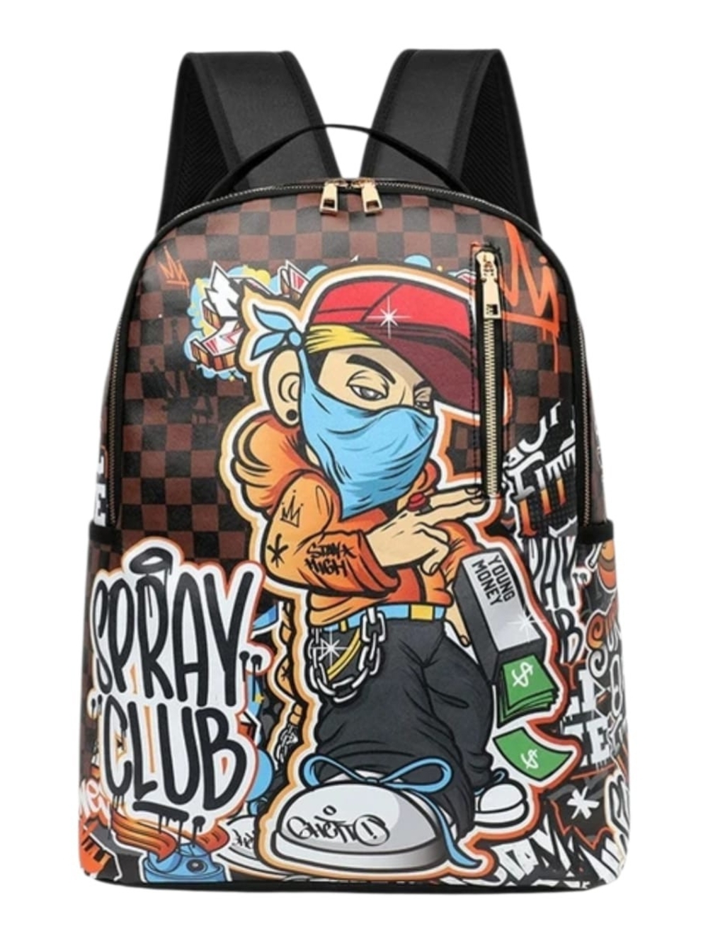Graffiti Print Men's Backpack - Black and Brown ( New without Tags